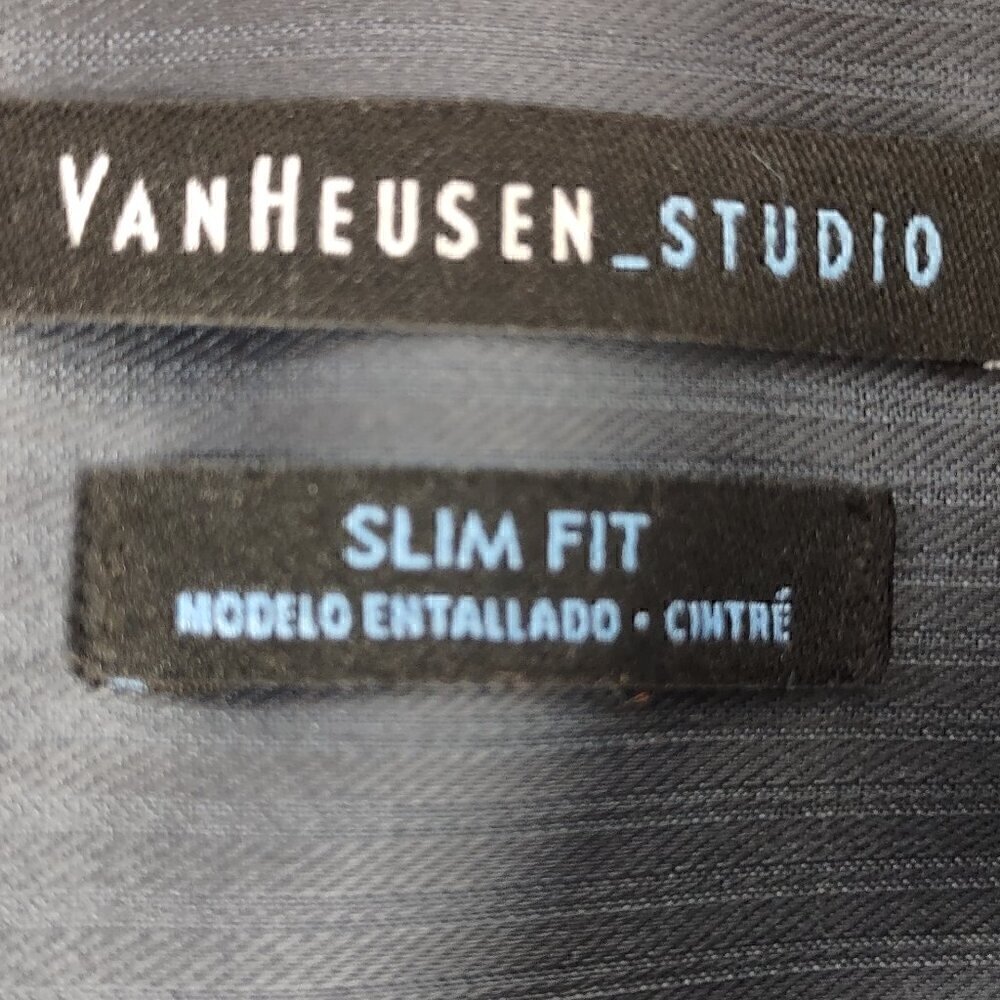 Van Heusen Studio Men Dark Blue To Gray Cotton Blend Dress Shirt Size 16 (34/35) - Picture 11 of 13